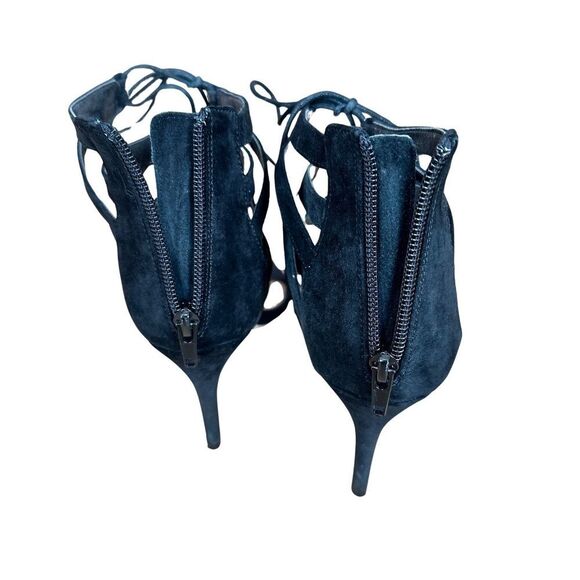 Steve Madden Strappy Black Suede Open Toe Heel Shoes Size 8 - Picture 4 of 12